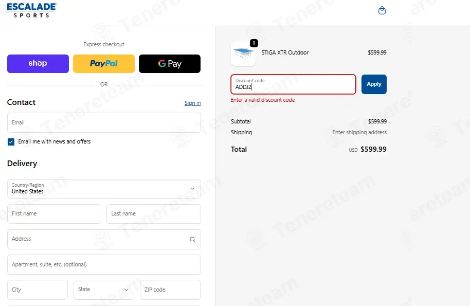 Escalade Sports coupon code: 10% off with ADDJ2. Tested and valid as 2 days ago.