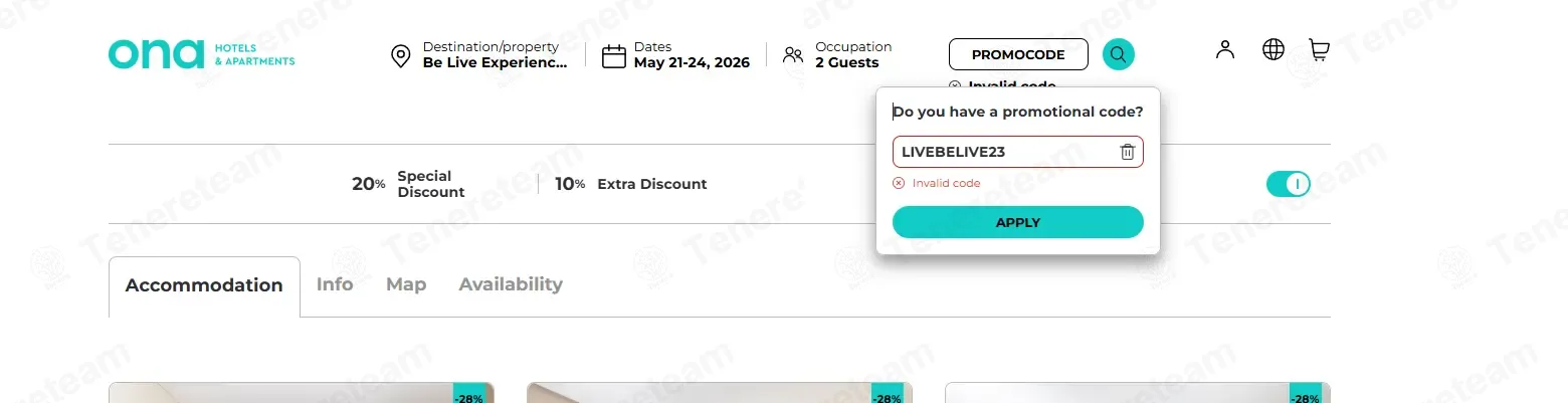 Be Live Hotels coupon code: 5% off with LIVEBELIVE23. Tested and valid as 3 months ago.