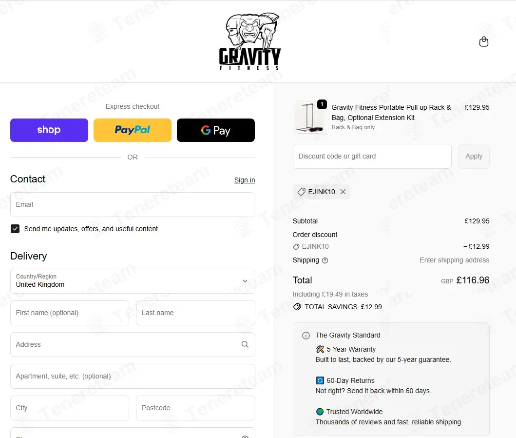 Gravity Fitness coupon code: 10% off with EJINK10. Tested and valid as 2 weeks ago.