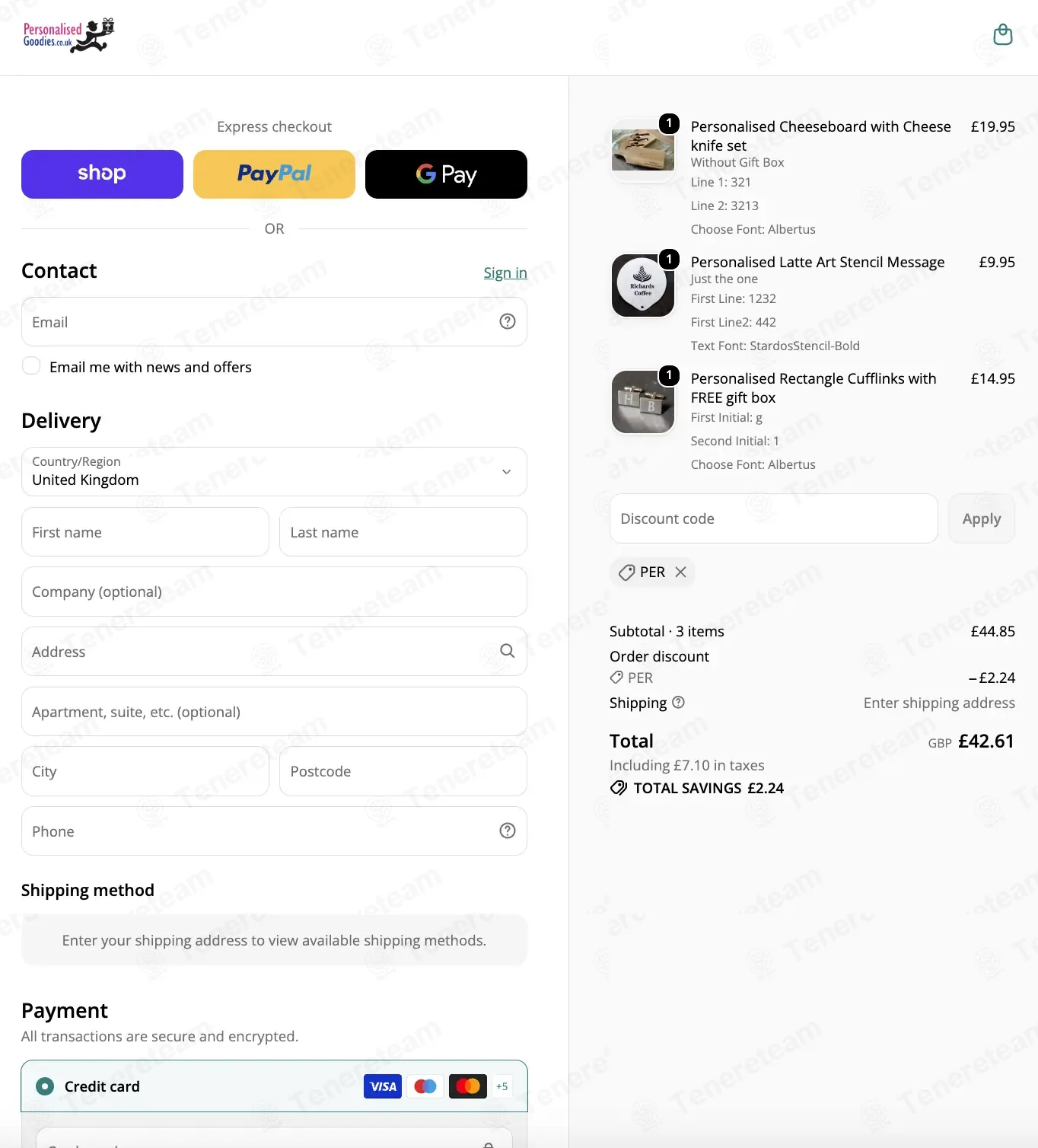 Personalised Goodies coupon code successfully applied at checkout