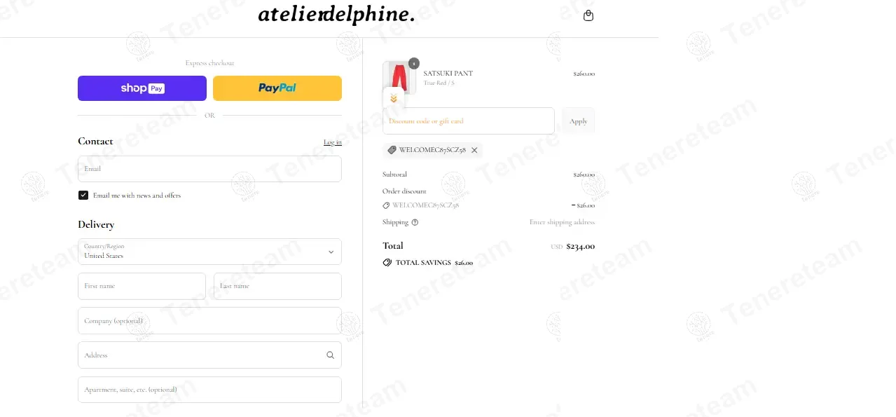 Atelier Delphine coupon code: 10% off with WELCOMEC87SCZ58. Tested and valid as 10 months ago.