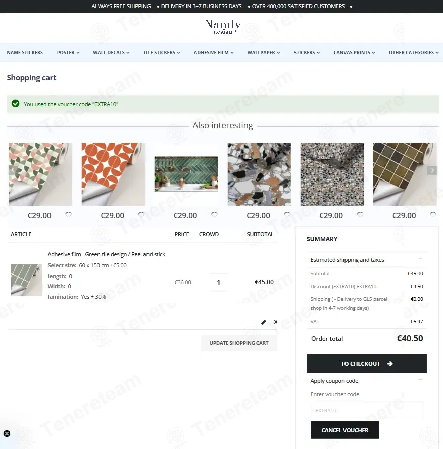 Namly Design coupon code: 10% off with EXTRA10. Tested and valid as 2 months ago.