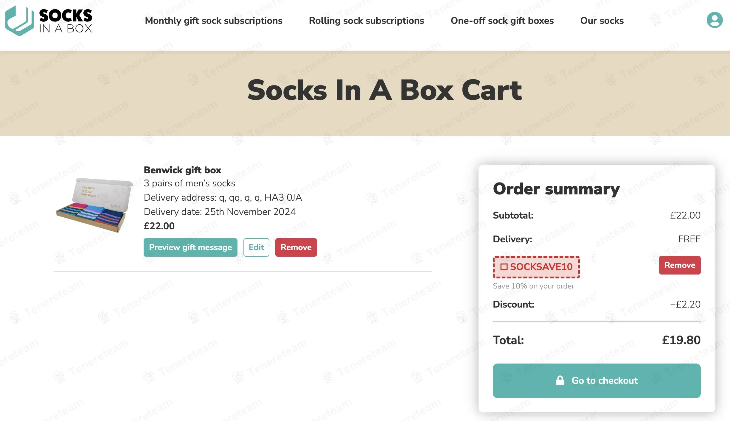 Socks In A Box coupon code: 10% off with SOCKSAVE10. Tested and valid as 10 months ago.