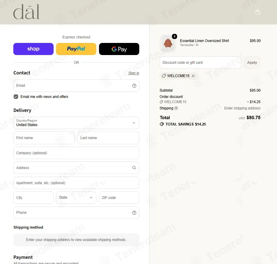 Dal the Label coupon code: 15% off with WELCOME15. Tested and valid as 3 weeks ago.