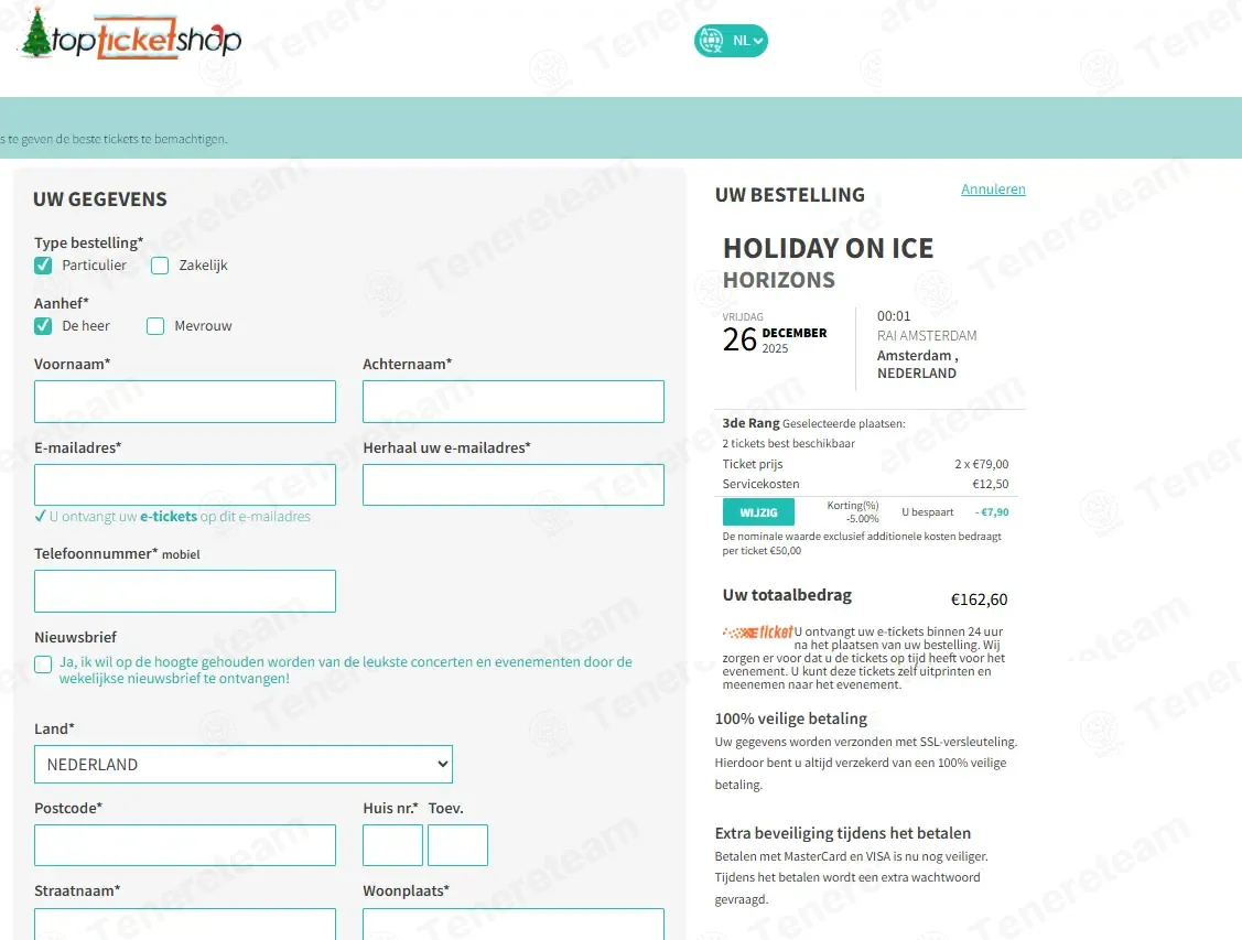 Topticketshop NL coupon code: 5% off with K3-34554-ALBRF-8867. Tested and valid as 4 days ago.