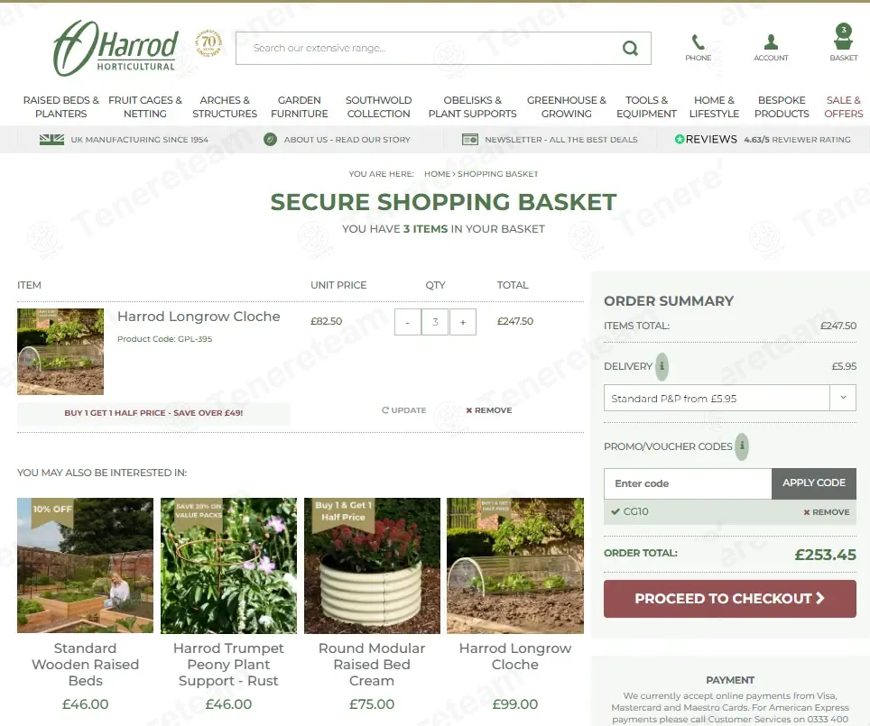 Harrod Horticultural coupon code: 10% off with CG10. Tested and valid as 3 weeks ago.