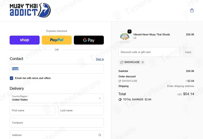 Muay Thai Addict coupon code: 5% off with SHOWCASE. Tested and valid as 3 weeks ago.