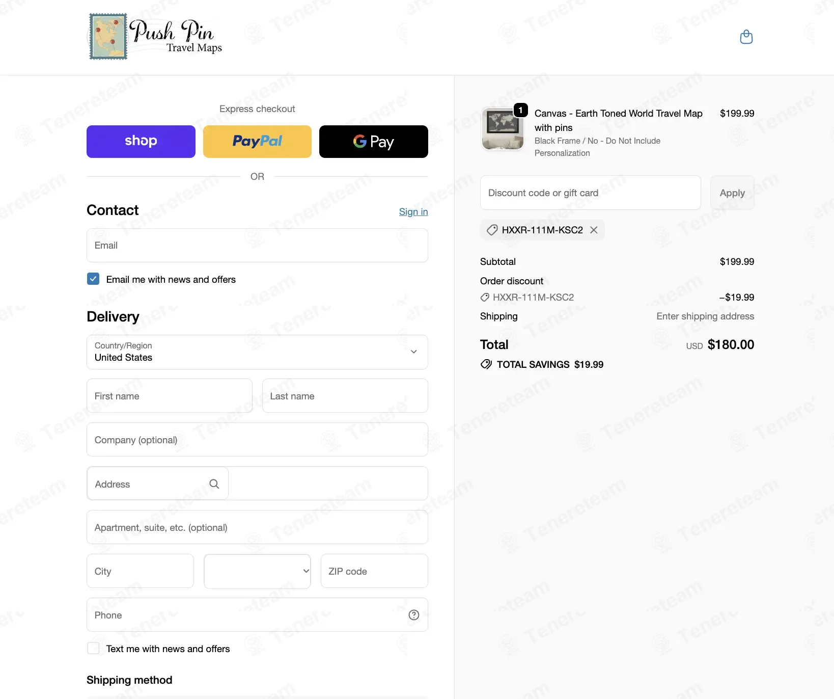 Push Pin Travel Maps Shop coupon code: 10% off with HXXR-111M-KSC2. Tested and valid as 1 month ago.