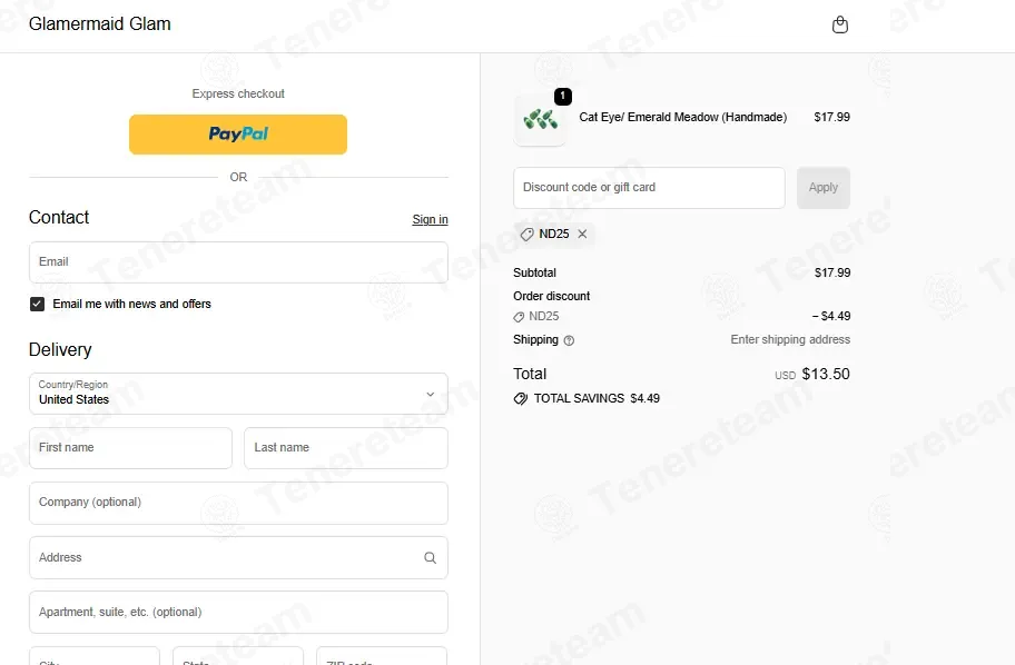 Glamermaid coupon code: 25% off with ND25. Tested and valid as 2 months ago.