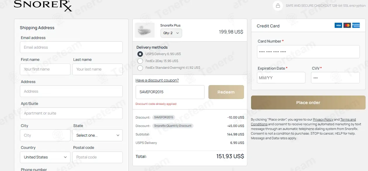 SnoreRx coupon code: 5% off with SAVEFOR2015. Tested and valid as 3 months ago.