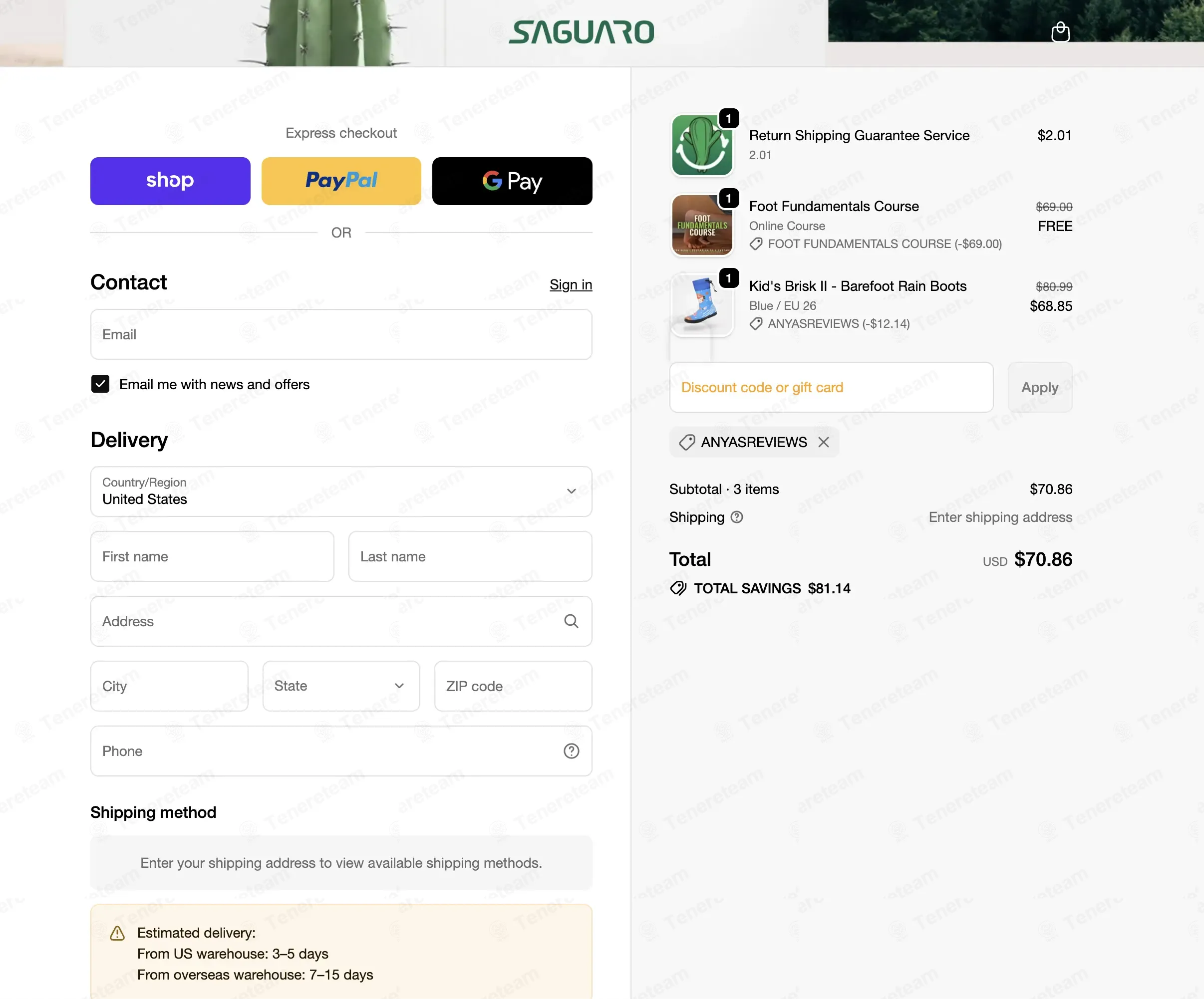 Saguaro Shoes coupon code: 15% off with ANYASREVIEWS. Tested and valid as 1 month ago.