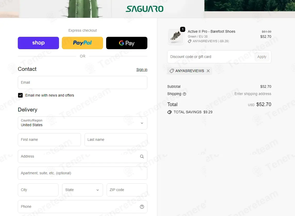 Saguaro Shoes coupon code: 15% off with ANYASREVIEWS. Tested and valid as 1 month ago.