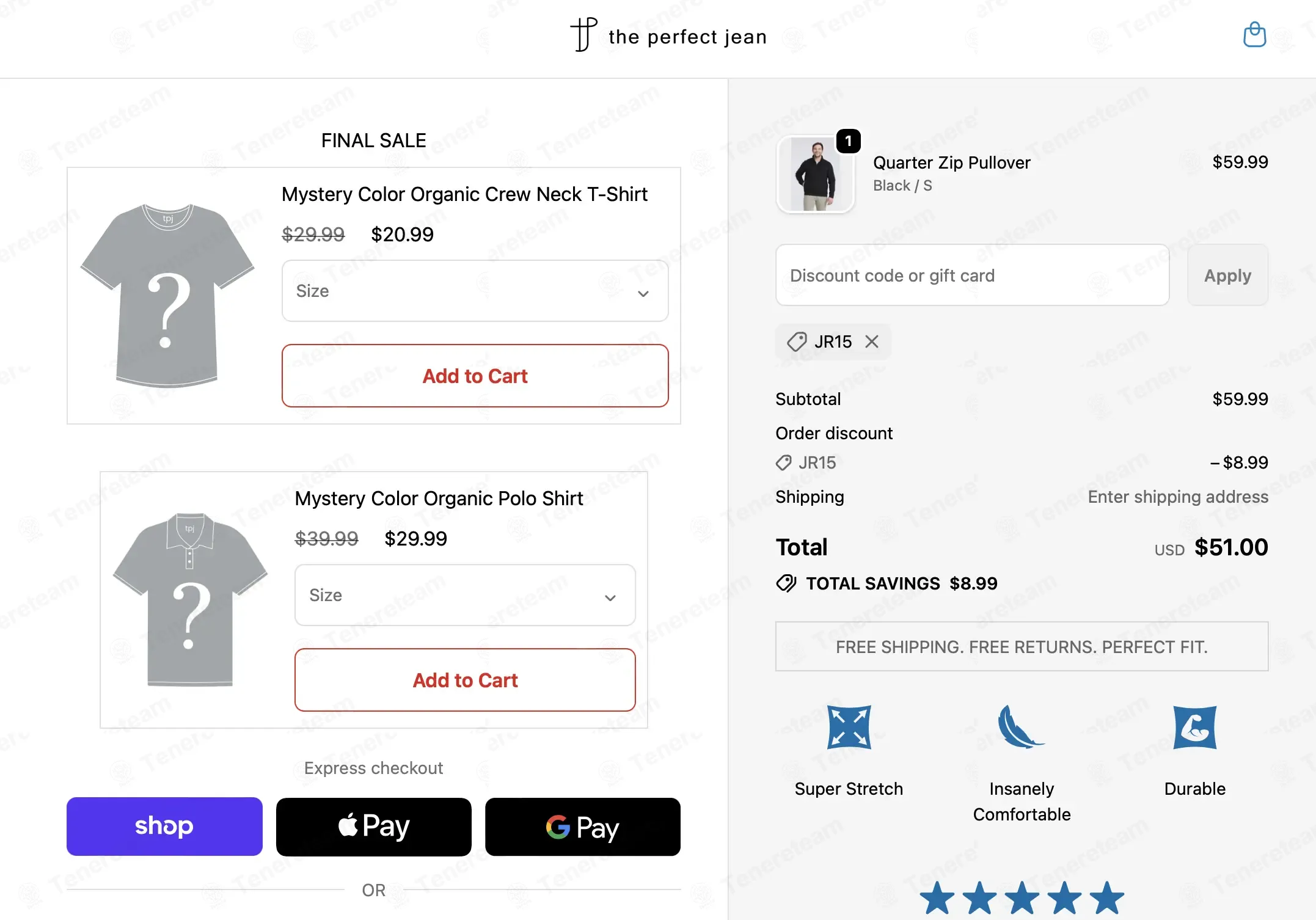 The Perfect Jean coupon code: 15% off with JR15. Tested and valid as 3 months ago.
