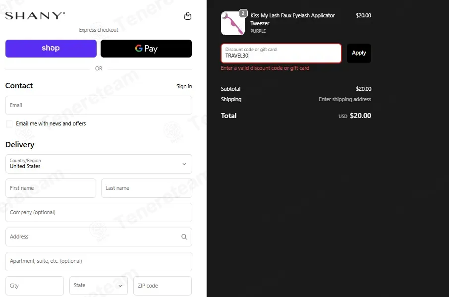 Shany Cosmetics coupon code: 30% off with TRAVEL30. Tested and valid as 2 months ago.