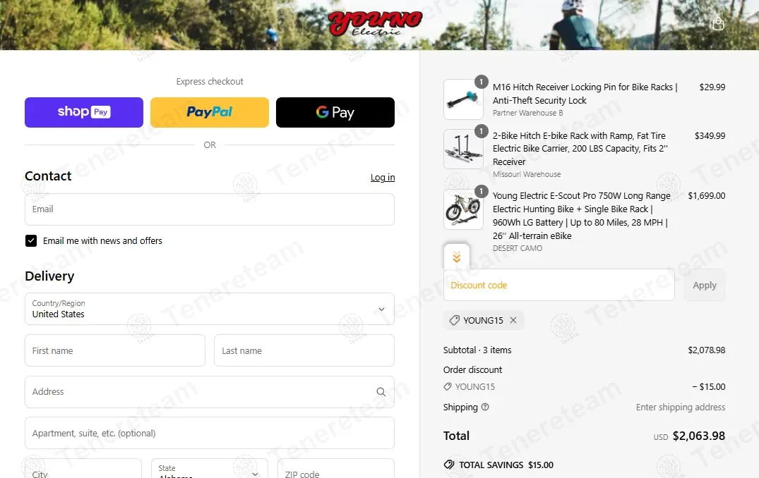 Young Electric Bikes coupon code: $15 off with YOUNG15. Tested and valid as 1 year ago.