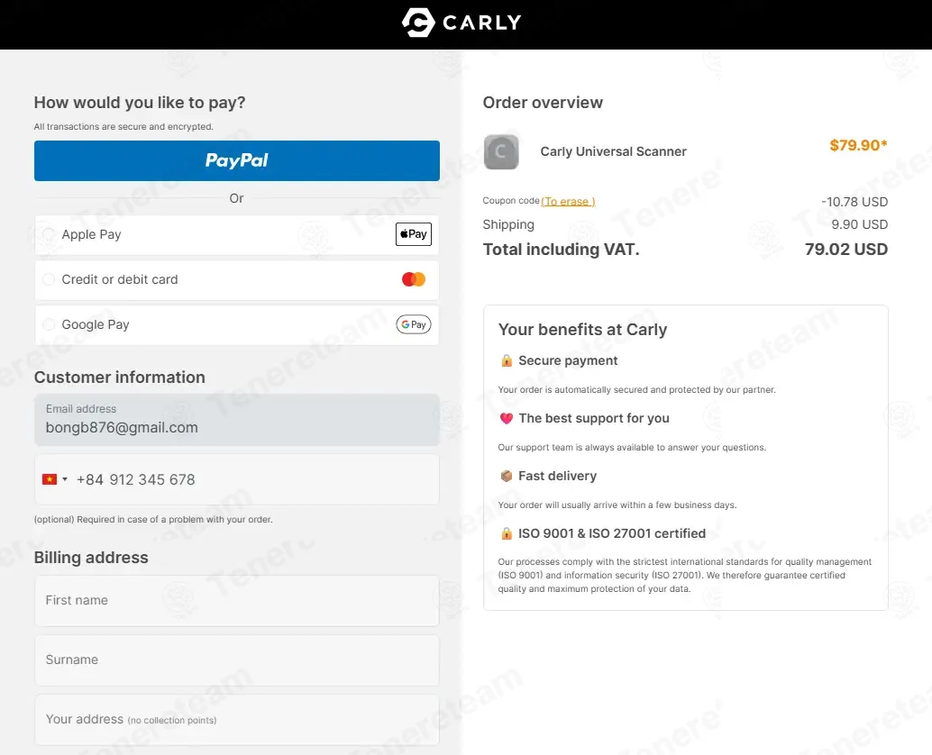 My Carly FR coupon code: 12% off with WIN12. Tested and valid as 1 month ago.