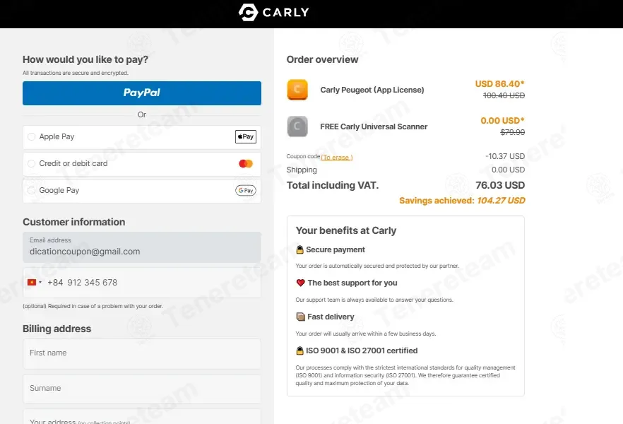 My Carly FR coupon code: 12% off with WIN12. Tested and valid as 1 month ago.