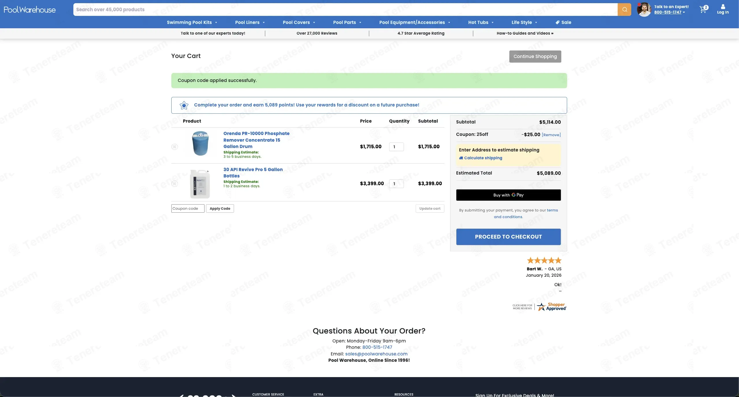 Pool Warehouse coupon code: $25 off with 25off. Tested and valid as 4 months ago.