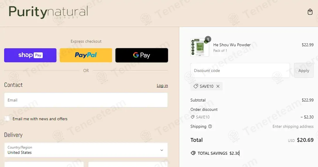 Purity Natural Beauty apply coupon code