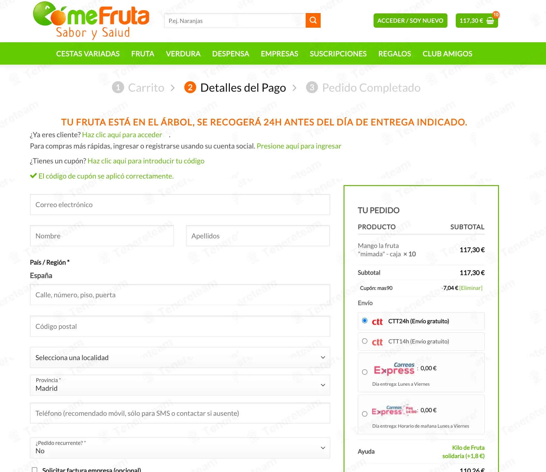 Comefruta ES coupon code: 6% off with mas90. Tested and valid as 7 months ago.
