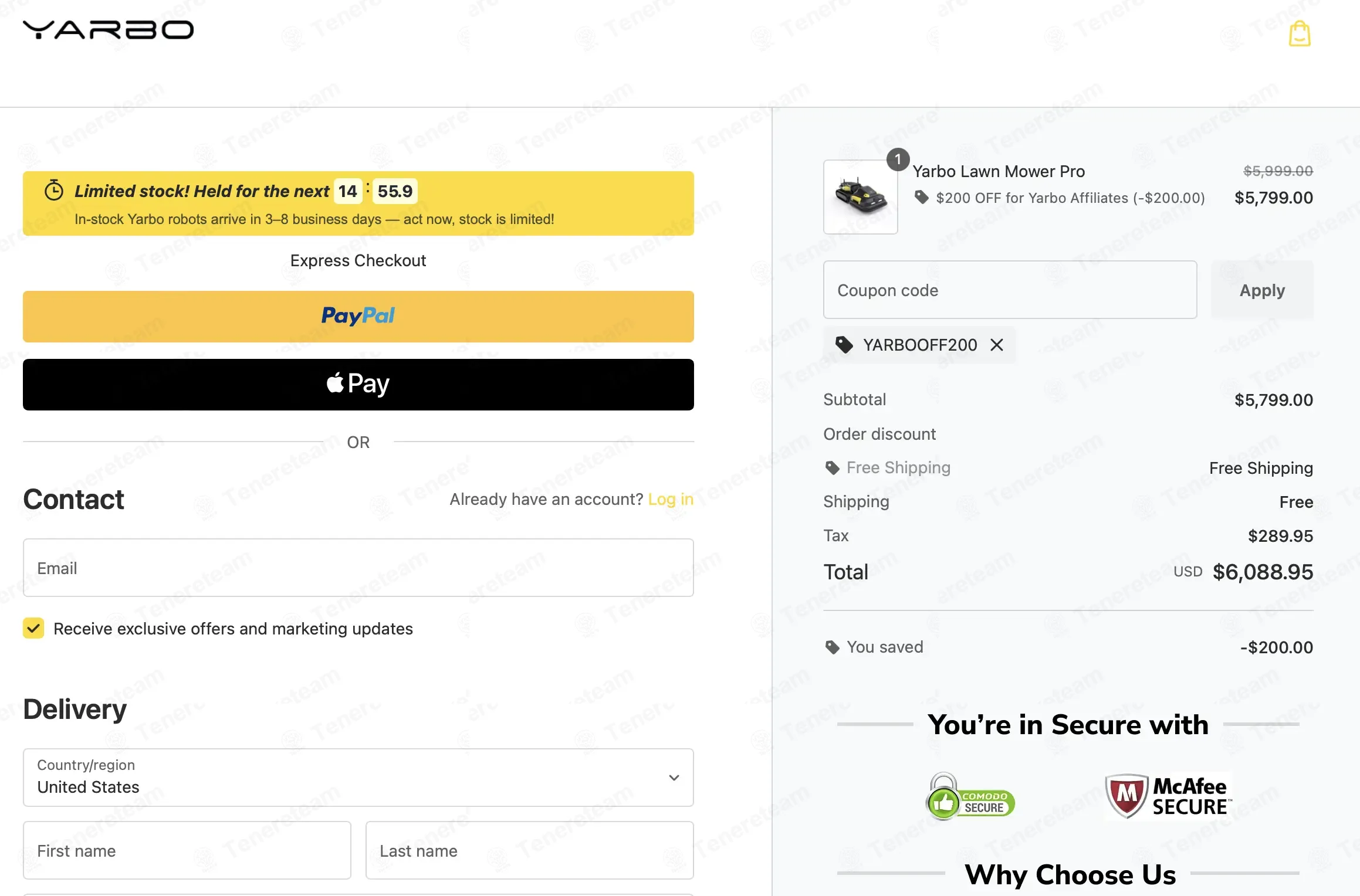 Yarbo coupon code: $200 off with YARBOOFF200. Tested and valid as 4 weeks ago.
