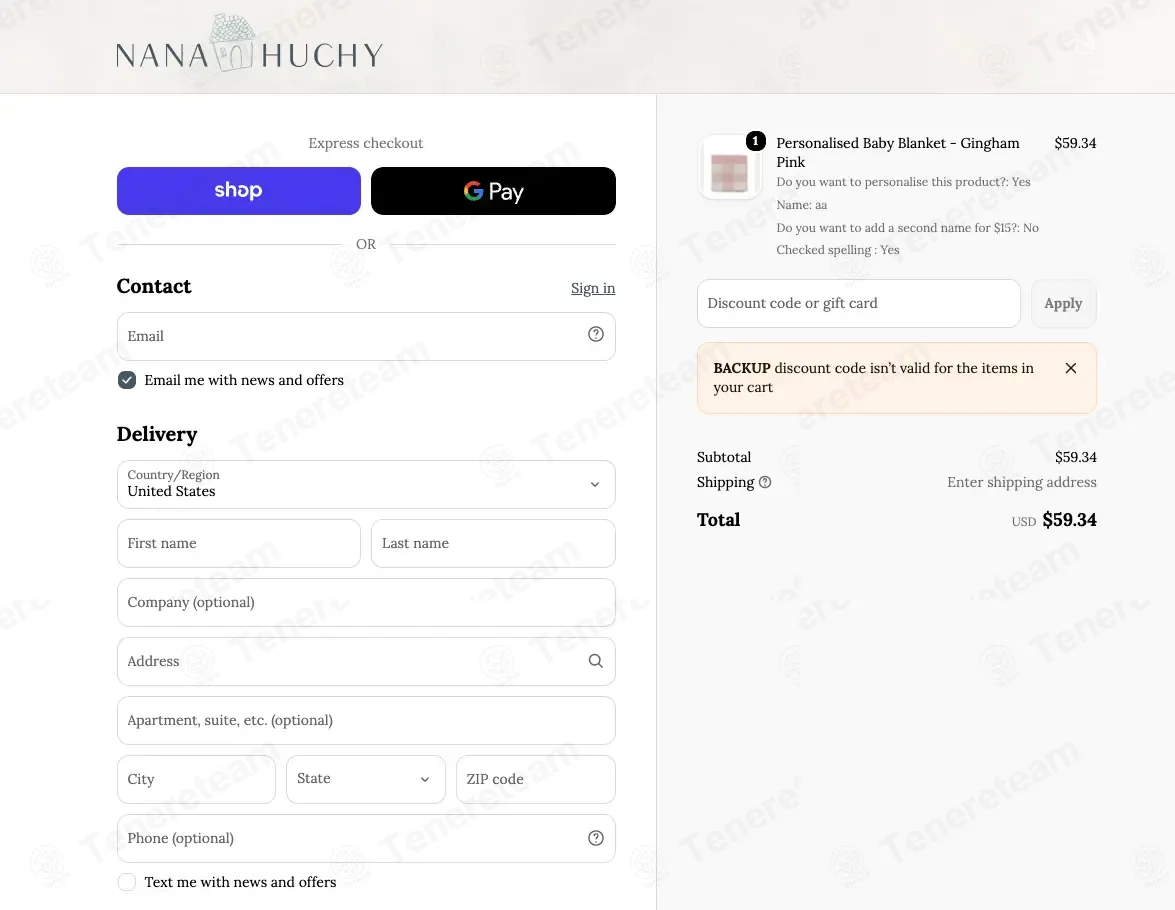 Nana Huchy coupon code: 15% off with BACKUP. Tested and valid as 1 week ago.