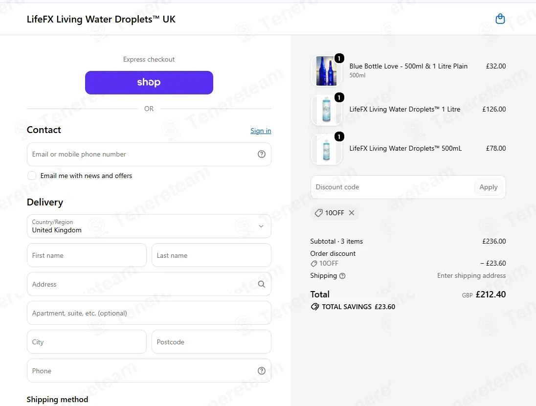Life FX Living Water UK coupon code successfully applied at checkout