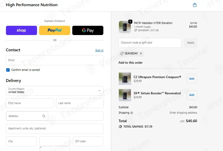 High Performance Nutrition coupon code: 30% off with SEANBDAY. Tested and valid as 1 week ago.