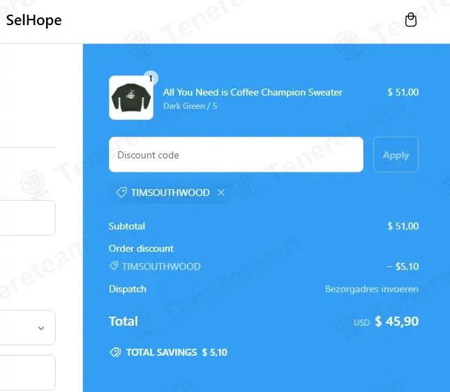 Sel Hope Fashion coupon code: 10% off with TIMSOUTHWOOD. Tested and valid as 1 year ago.