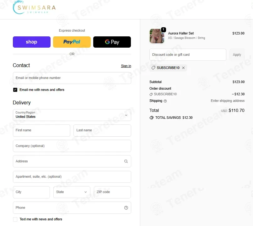 SWIMSARA Swimwear coupon code: 10% off with SUBSCRIBE10. Tested and valid as 2 weeks ago.