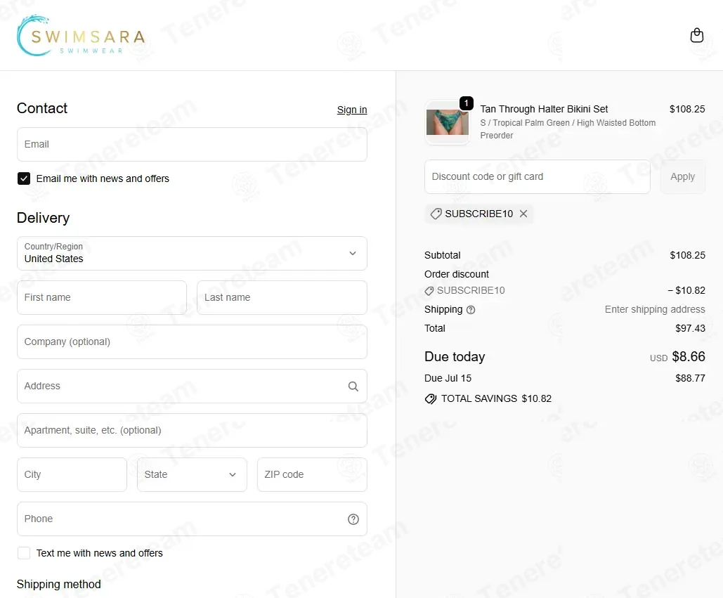 SWIMSARA Swimwear coupon code: 10% off with SUBSCRIBE10. Tested and valid as 2 weeks ago.