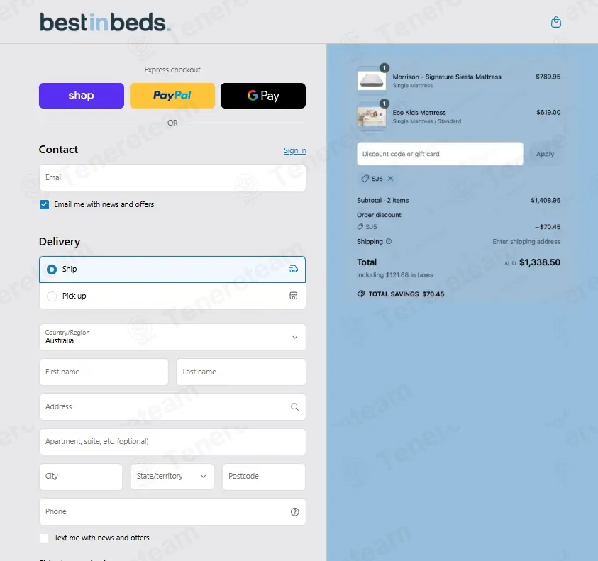 Best in Beds coupon code: 5% off with SJ5. Tested and valid as 8 months ago.