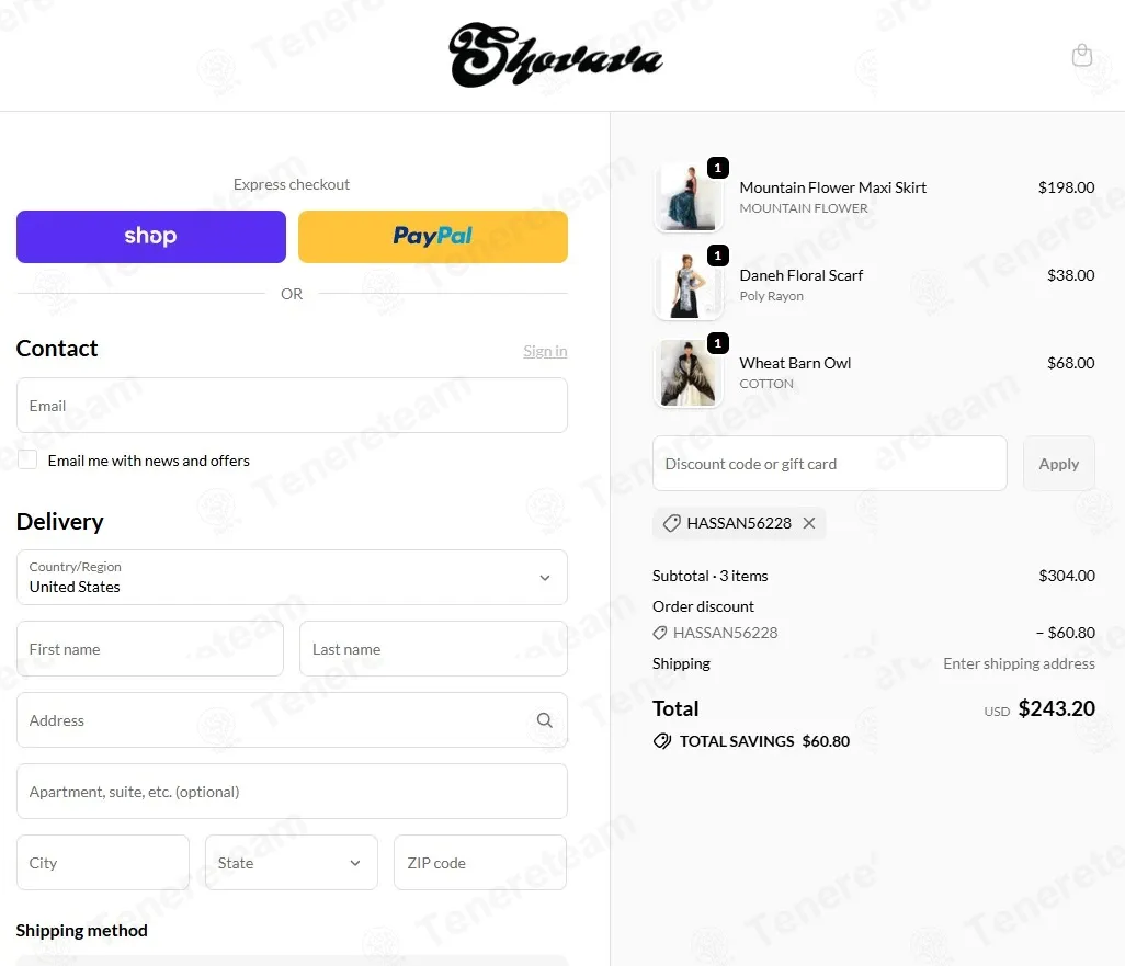 Shovava coupon code: 20% off with HASSAN56228. Tested and valid as 4 weeks ago.