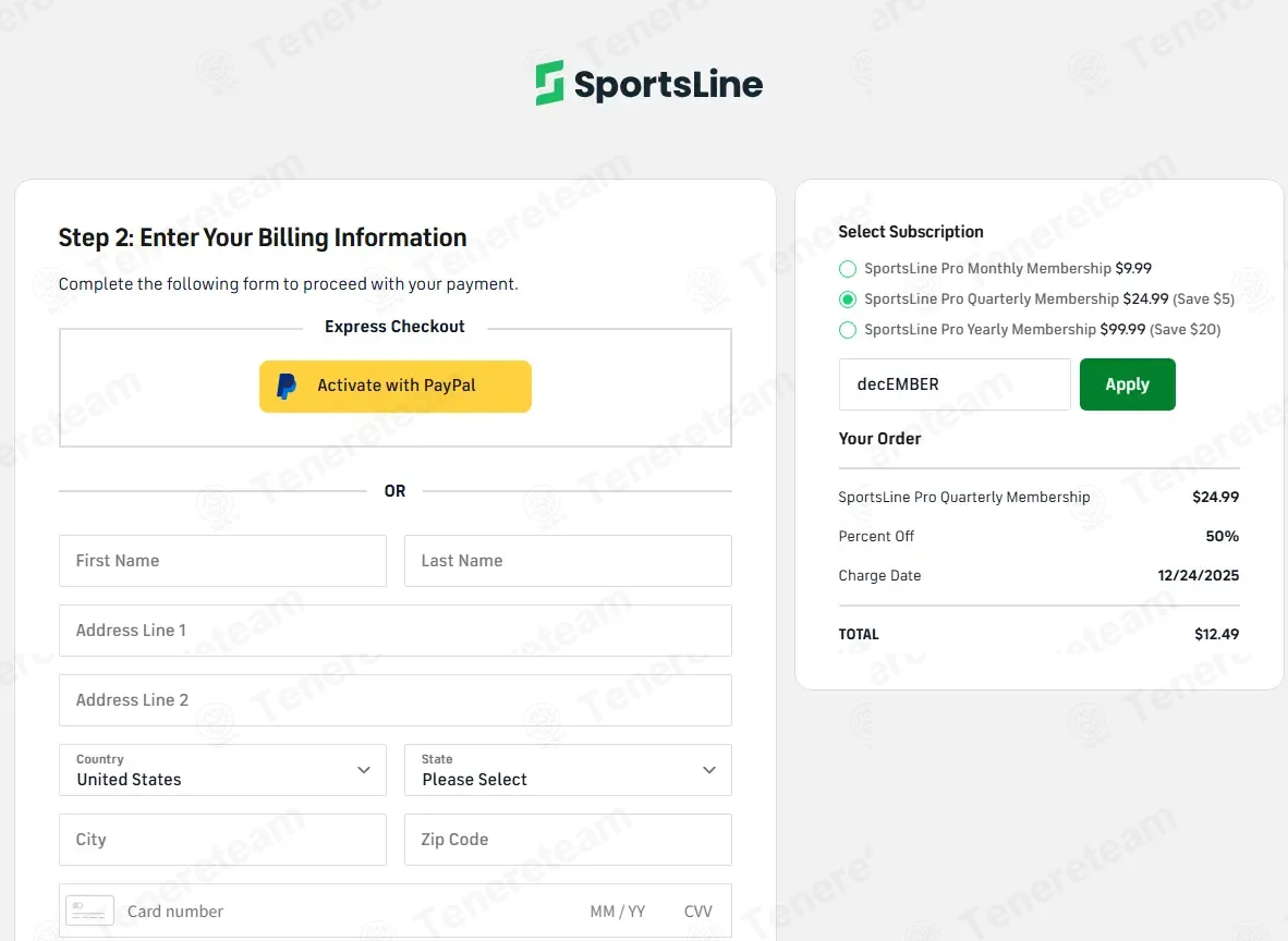 Sportsline coupon code: 50% off with decEMBER. Tested and valid as 4 months ago.