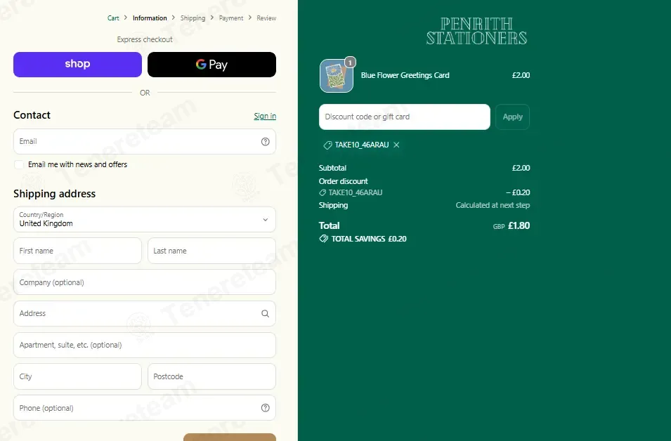Penrith Stationers UK apply coupon code