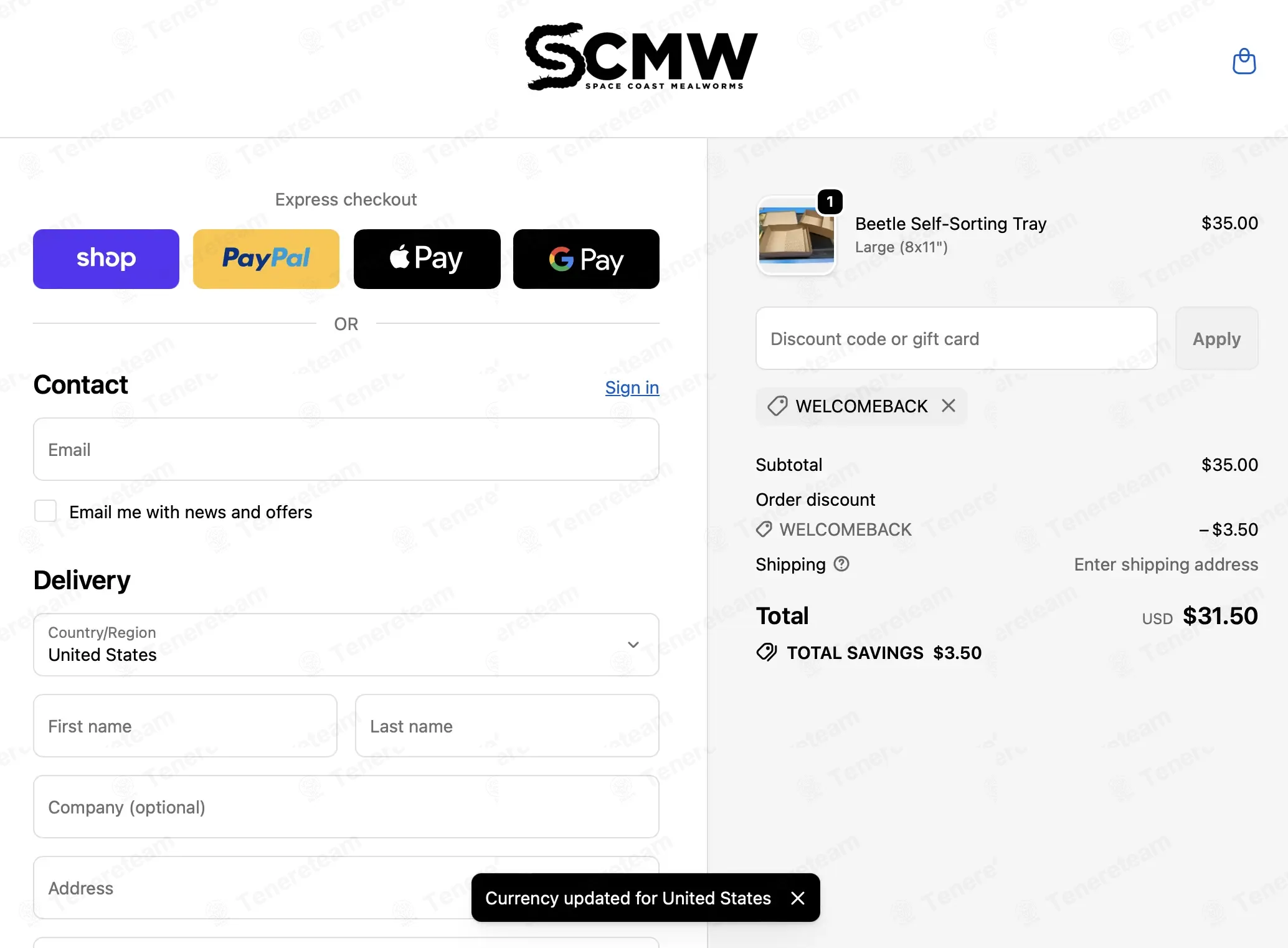 Space Coast Mealworms coupon code: 10% off with WELCOMEBACK. Tested and valid as 1 week ago.