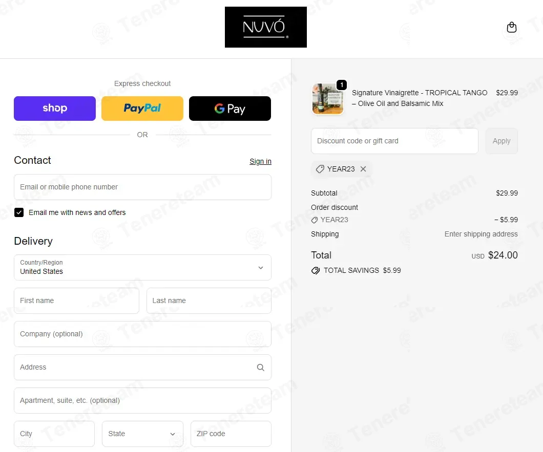 Nuvo Olive Oil coupon code: 20% off with YEAR23. Tested and valid as 1 month ago.