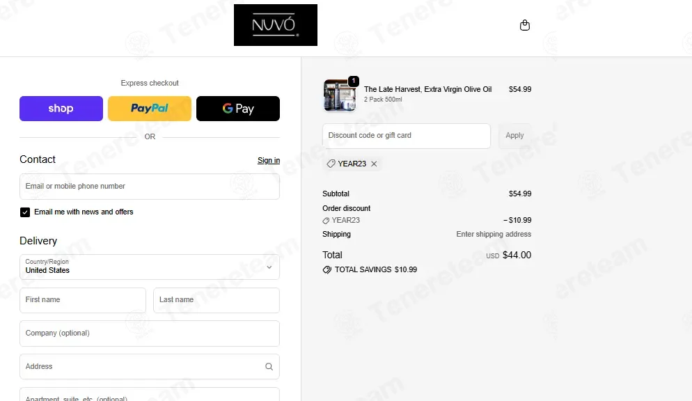 Nuvo Olive Oil coupon code: 20% off with YEAR23. Tested and valid as 1 month ago.