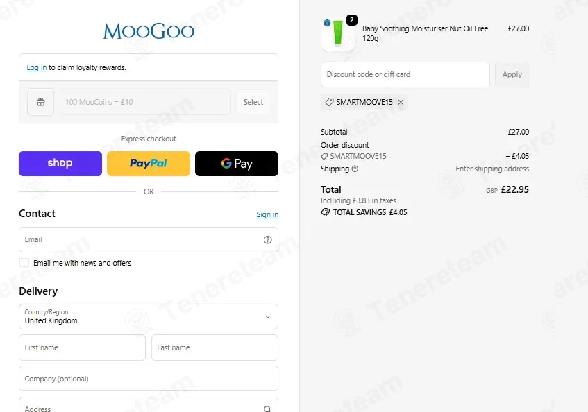 MooGoo UK coupon code: 15% off with SMARTMOOVE15. Tested and valid as 1 week ago.
