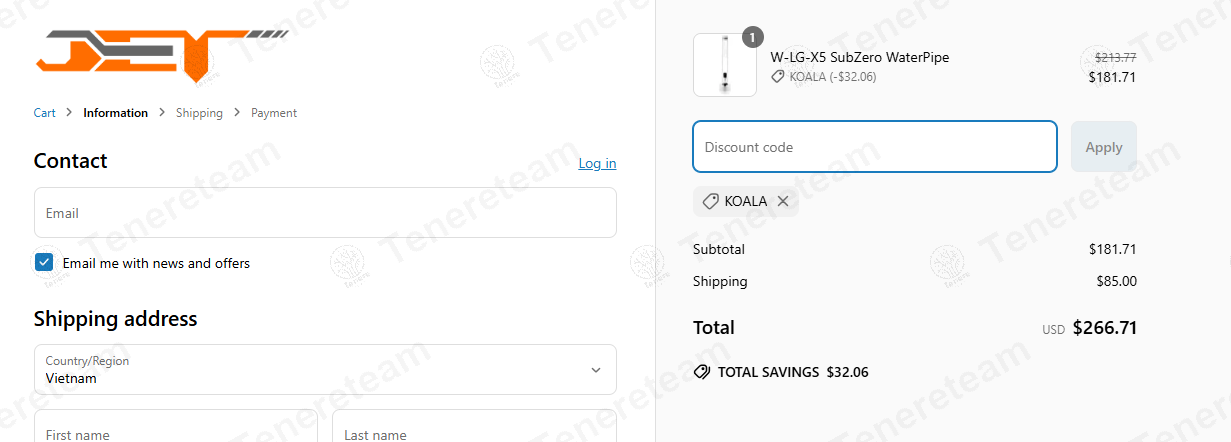 Jet Water Pipes coupon code: 15% off with KOALA. Tested and valid as 1 year ago.