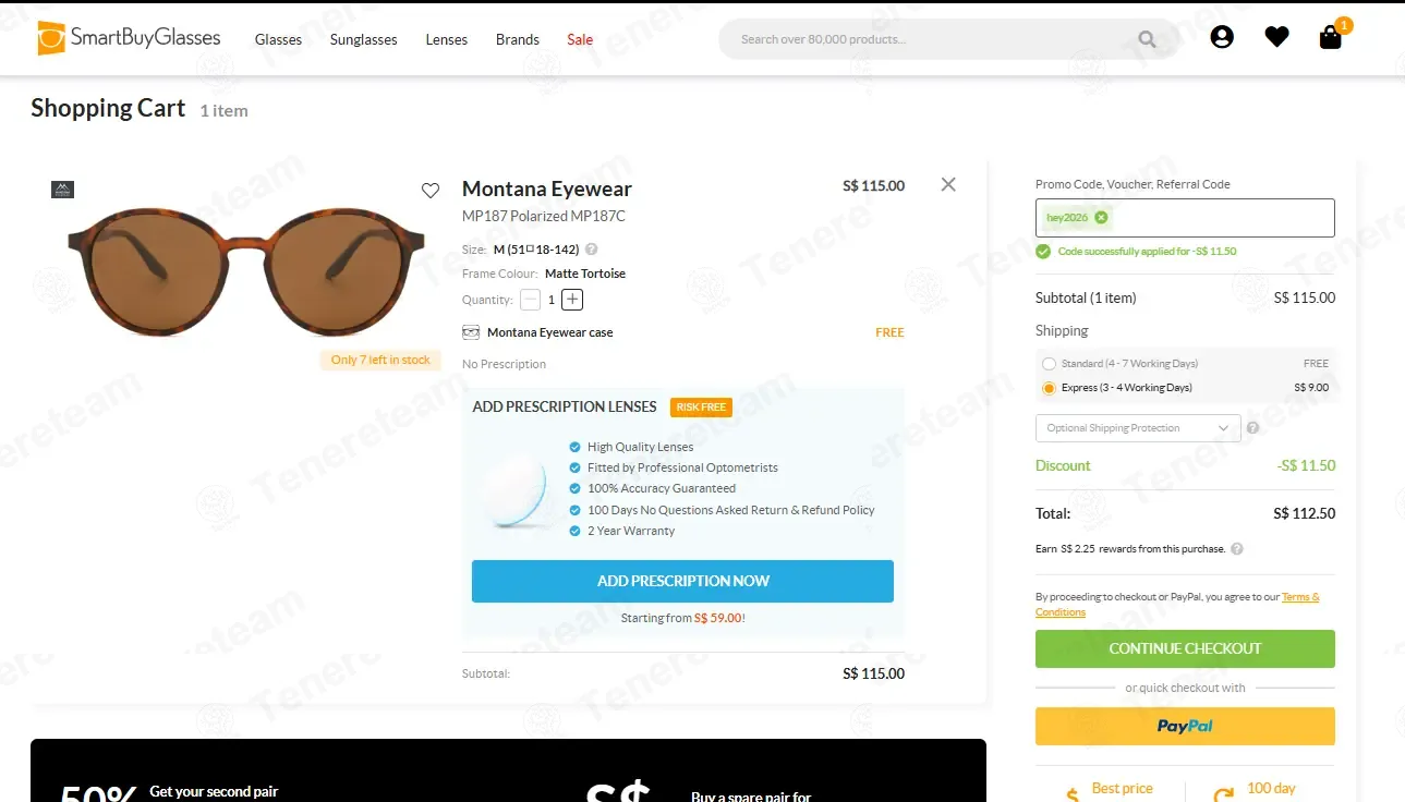 SmartBuyGlasses SG coupon code: 10% off with hey2026. Tested and valid as 2 weeks ago.