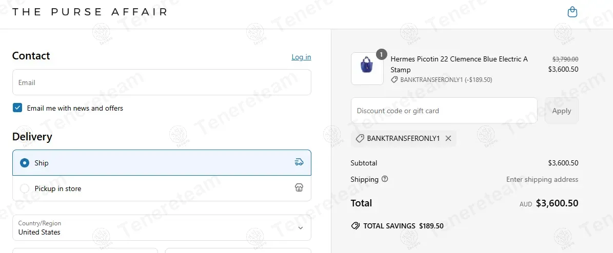 THE PURSE AFFAIR coupon code: 5% off with BANKTRANSFERONLY1. Tested and valid as 1 year ago.