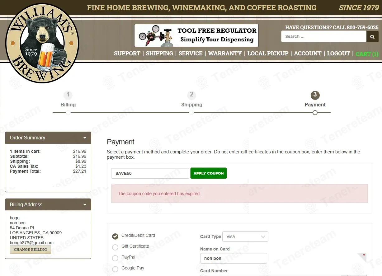 Williams Brewing coupon code: $50 off with SAVE50. Tested and valid as 1 day ago.
