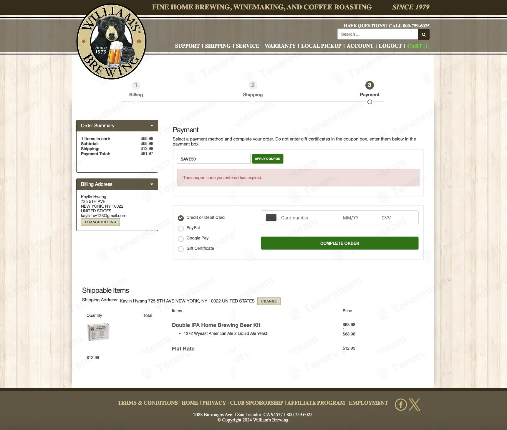 Williams Brewing coupon code: $50 off with SAVE50. Tested and valid as 1 day ago.