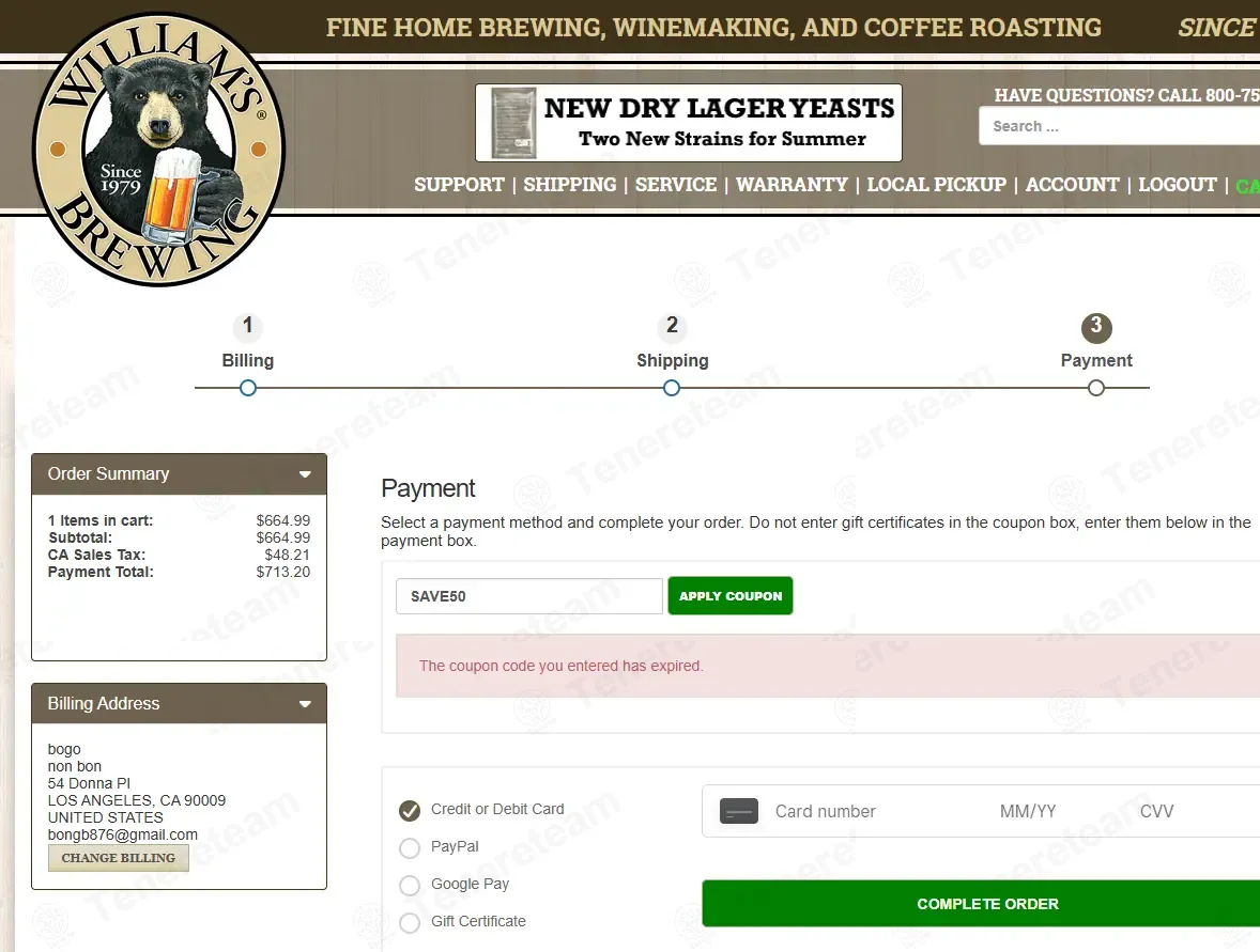 Williams Brewing coupon code: $50 off with SAVE50. Tested and valid as 1 day ago.