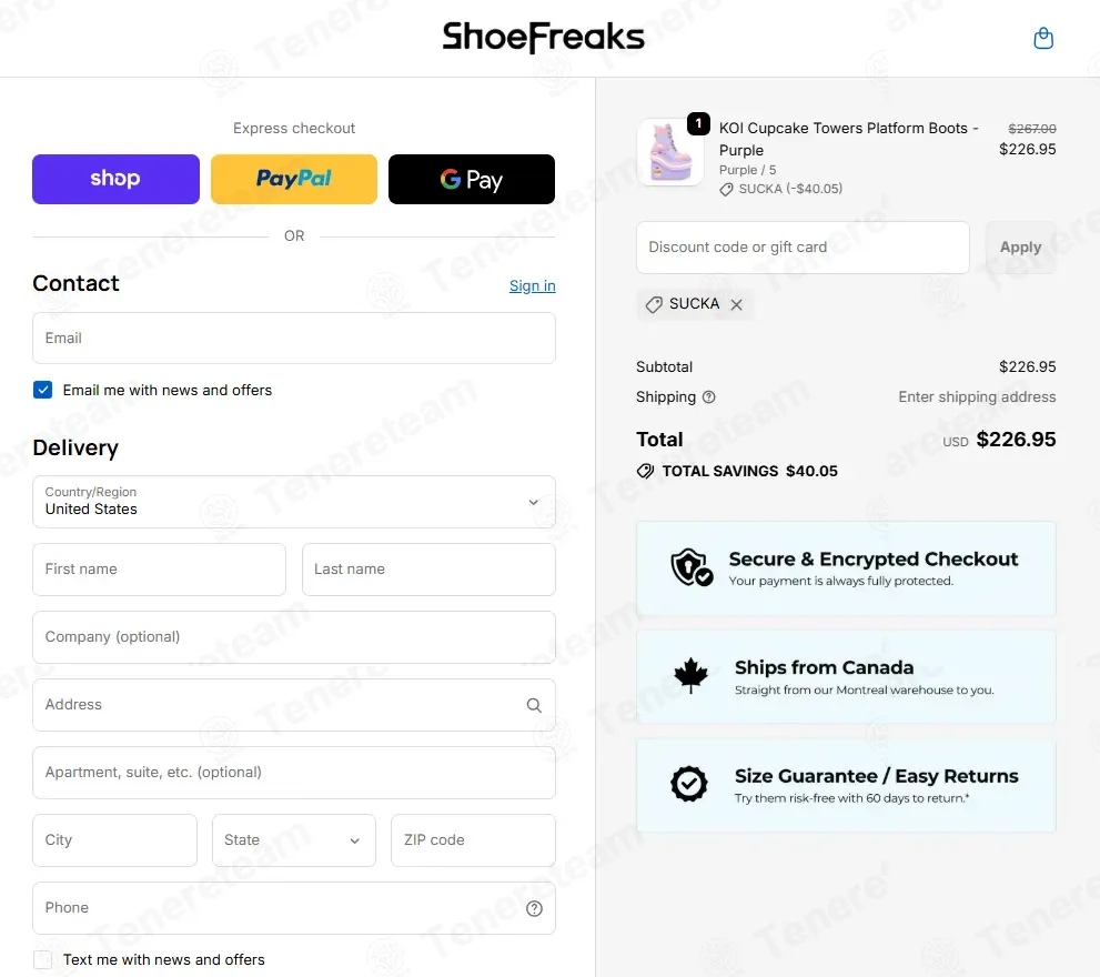 Shoe Freaks coupon code: 15% off with SUCKA. Tested and valid as 2 weeks ago.