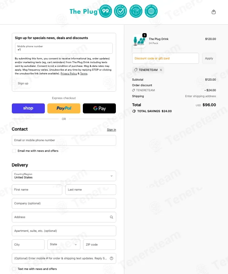 The Plug Drink coupon code: 20% off with TENERETEAM. Tested and valid as 1 month ago.