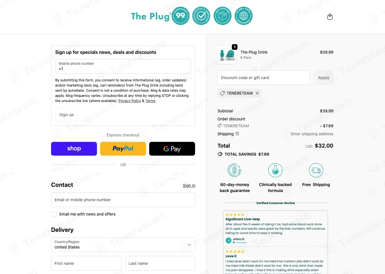 The Plug Drink coupon code: 20% off with TENERETEAM. Tested and valid as 1 month ago.