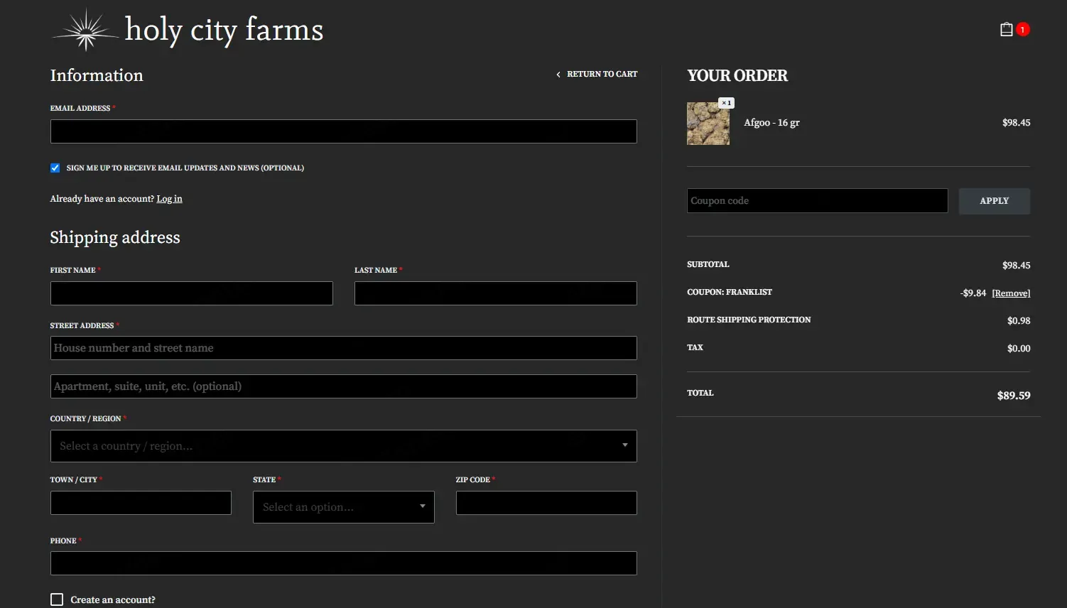 Holy City Farms apply coupon code