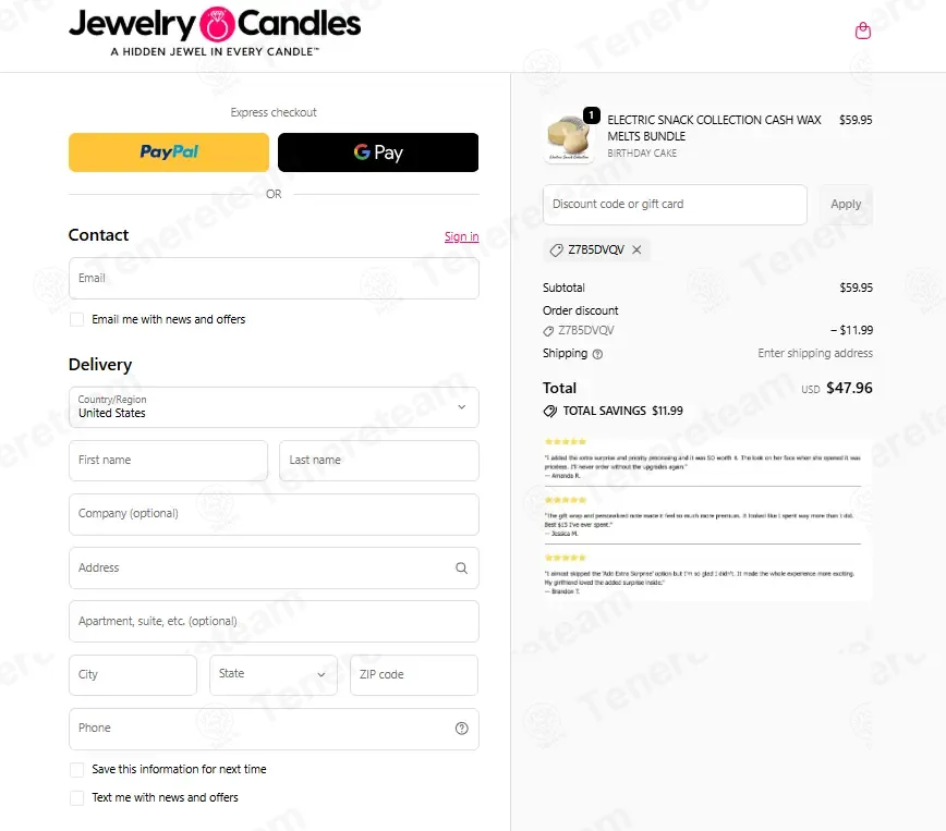 Jewelry Candles coupon code: 20% off with Z7B5DVQV. Tested and valid as 1 week ago.